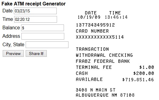 Fake ATM Receipt Generator - Create Fake ATM Transactions Receipts