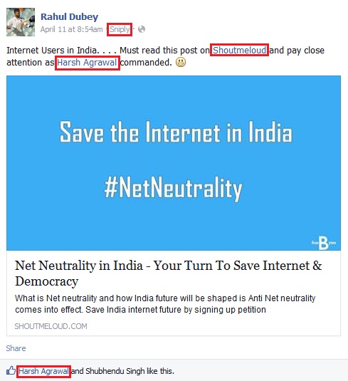 Facebook Trending NetNeutrality - Rahul Dubey and Harsh Agrawal - Sharing the Smart Way