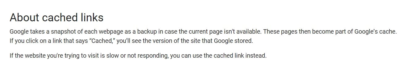 Google Cache Links - Explanation What Why and How