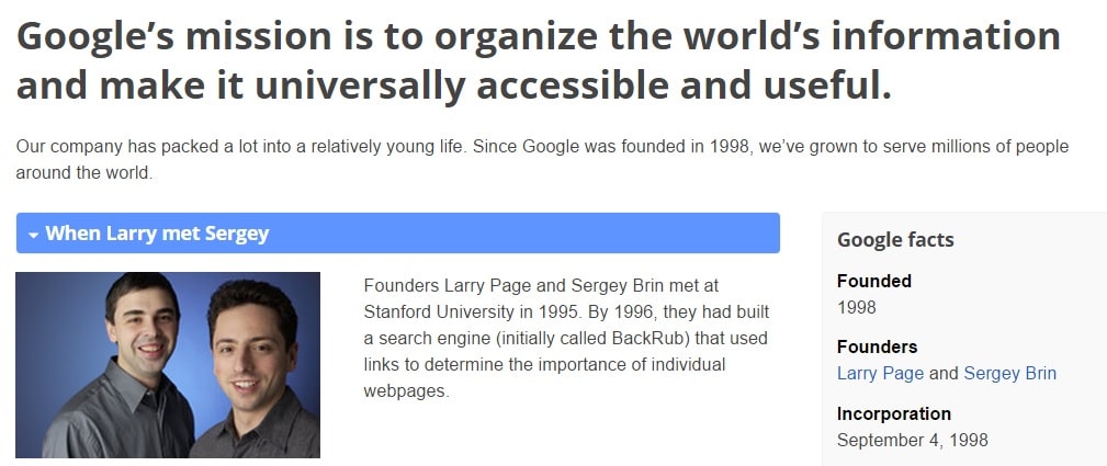 Google's Mission - Company Overview - What Kind of Information Google Wants from You