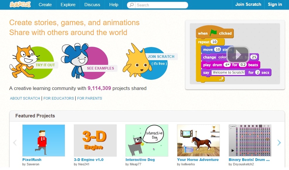 Scratch - Learn to create stories, games, animations and other visual programming online