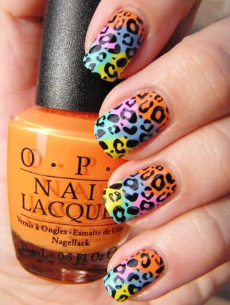 Multi-coloured-leopard-nails-designs