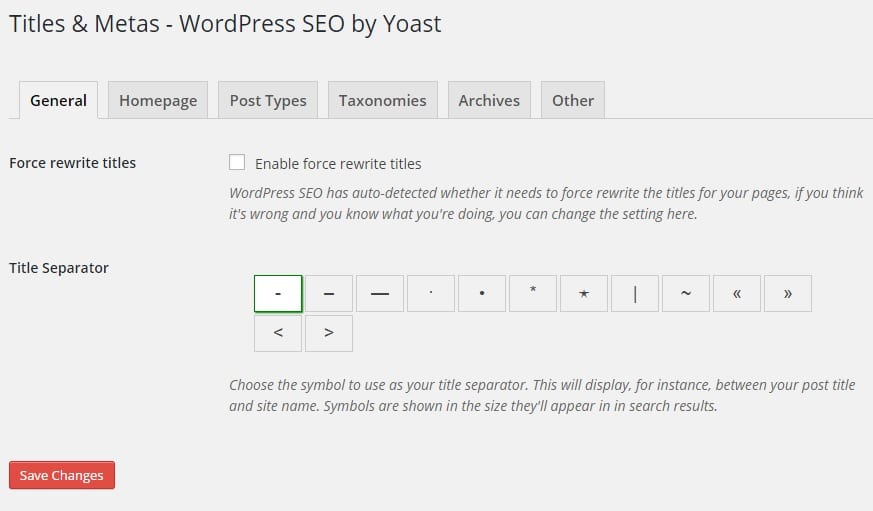 Titles and Metas General Settings in WordPress SEO by Yoast After Installation