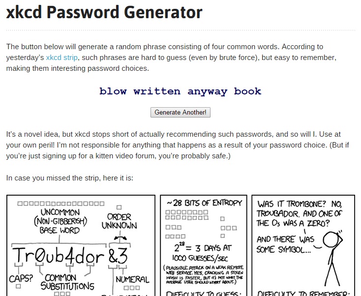 Xkcd Password Generator - Online Password Generation on Xkcd Strip