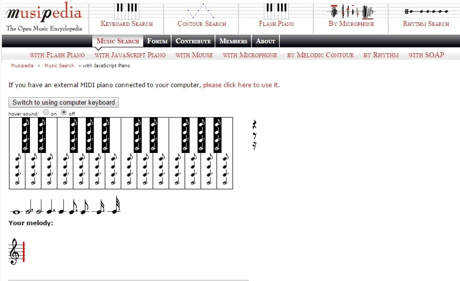 MusiPedia - Find What Song Is This Using Computer Keyboard or Virtual Piano Key Notes