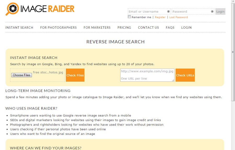 Reverse image search by Image Raider - Search by Images