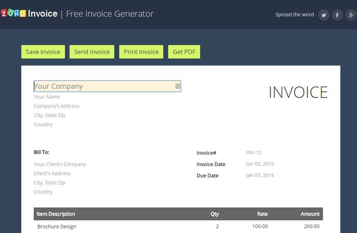 Zoho Online Free Invoice Generator - Best Online Invoice Generator to Create Receipts Online for Free
