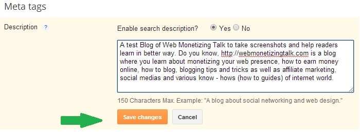 Meta Description Tags Enabled in Blogger Blog