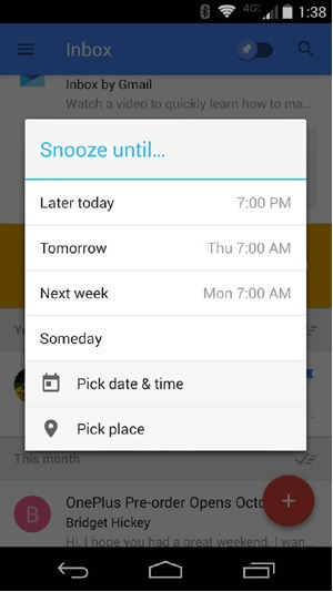 Snooze Feature of Google's New Inbox by Gmail