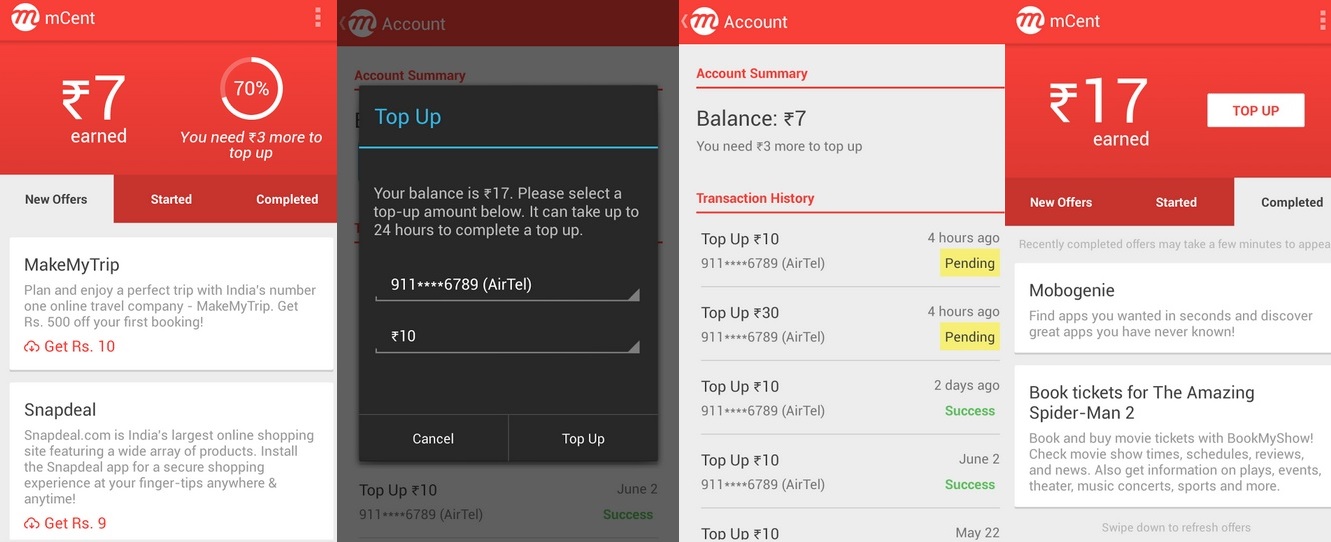 mCent Android Apps to Get Free Mobile Recharges