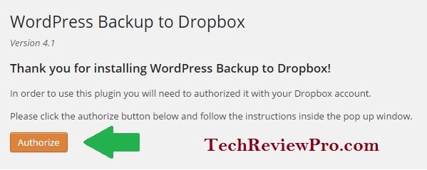 Authorize WP Backup Plugin to Send Backup to Dropbox