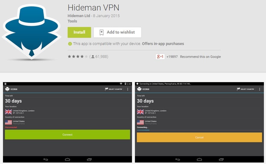 Hideman VPN - Free Virtual Proxy Network for Android Users