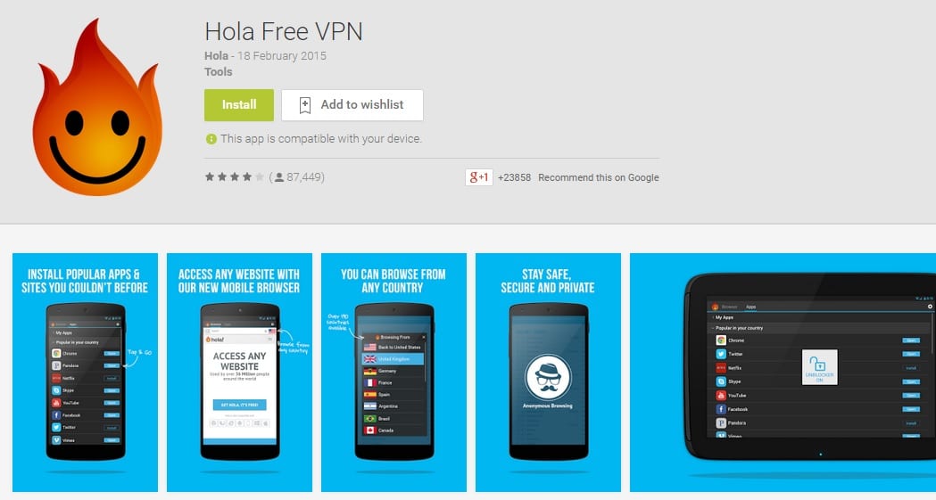 Hola Free VPN - Top Best Free Android VPN app