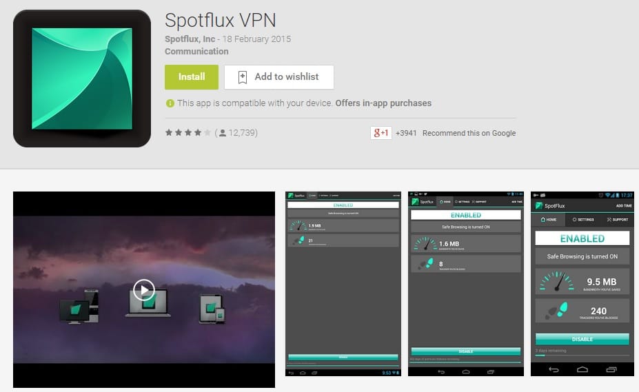 Spotflux VPN - Free Android VPN Apps