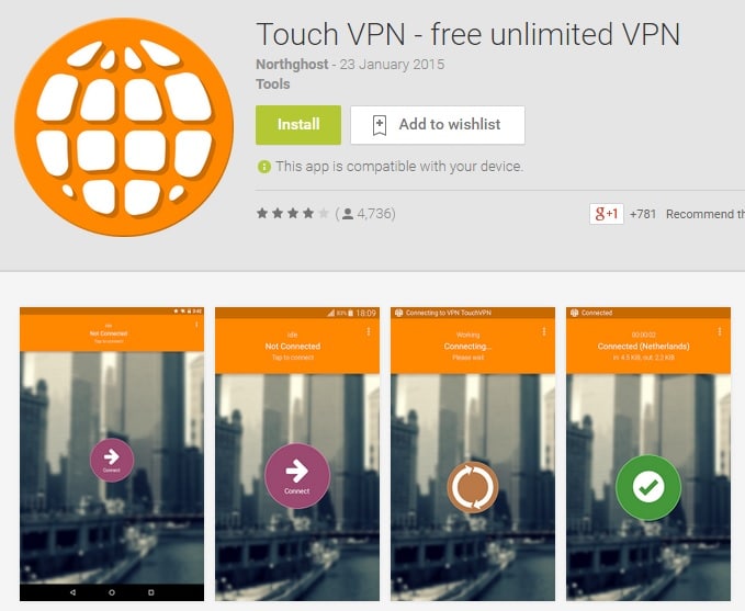 Touch VPN - Free Unlimited VPN Apps for Android that Conserves Device Battery