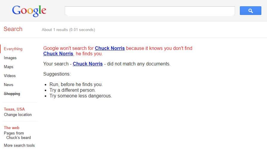 You Don't Find Chuck Norris; He Finds You - Best Google Easter Eggs Games - 15 Best Hidden Google Easter Eggs and Games