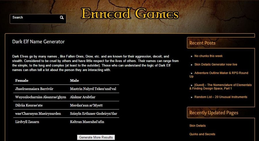 Enhanced Games Dark Elf Name Generator - Best Skyrim Name Generators for Argonian, Dark Elf and Nord Names