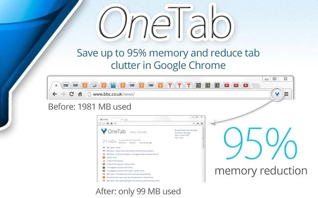 onetab - How to Reduce Chrome Memory Usage? -Top 4 Best Chrome Extensions to Reduce Chrome Memory Usage