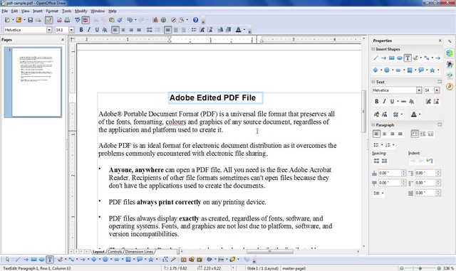 openoffice pdf editor select text