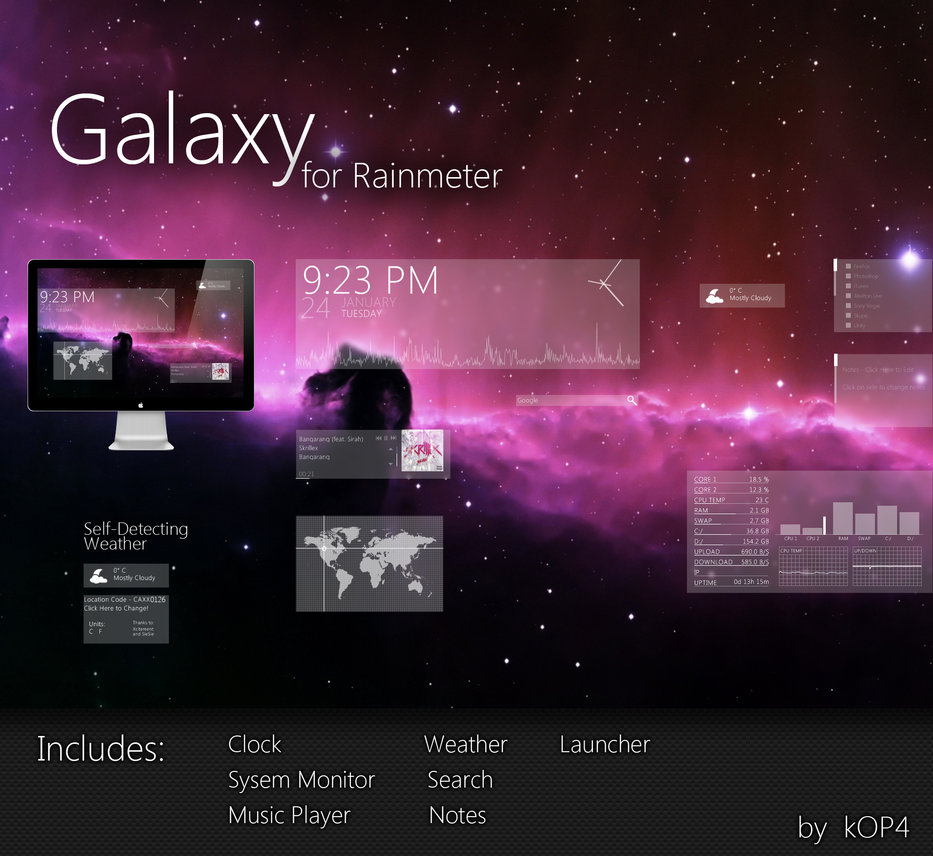 Galaxy for Rainmeter - Best Rainmeter Skins - Cool Skins for Rainmeter Theme - 20 Best Rainmeter Skins to Customize Rainmeter