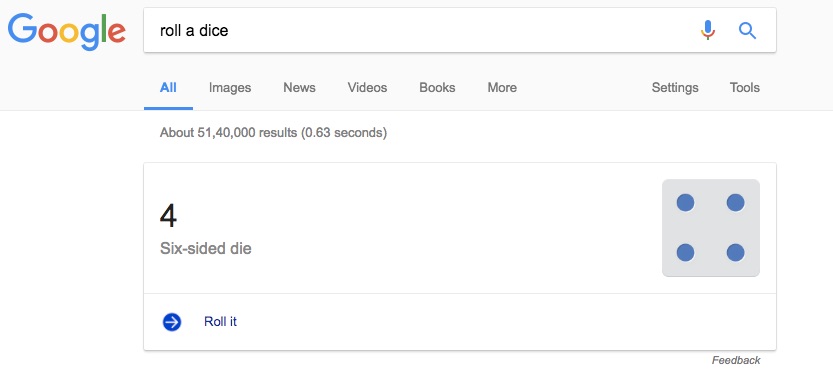 Google Search Tips and Tricks to Make Google Roll a Dice
