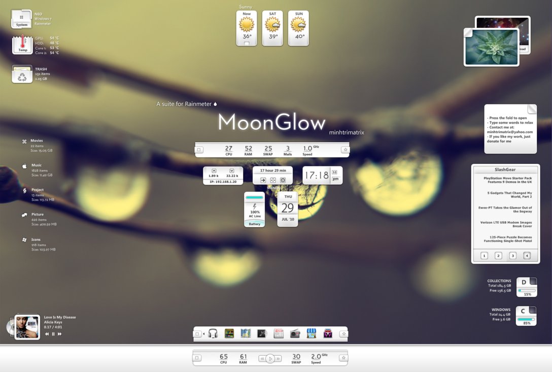 MoonGlow- 20 Best Rainmeter Skins to Customize Rainmeter - Best Rainmeter Skins - Cool Skins for Rainmeter Theme