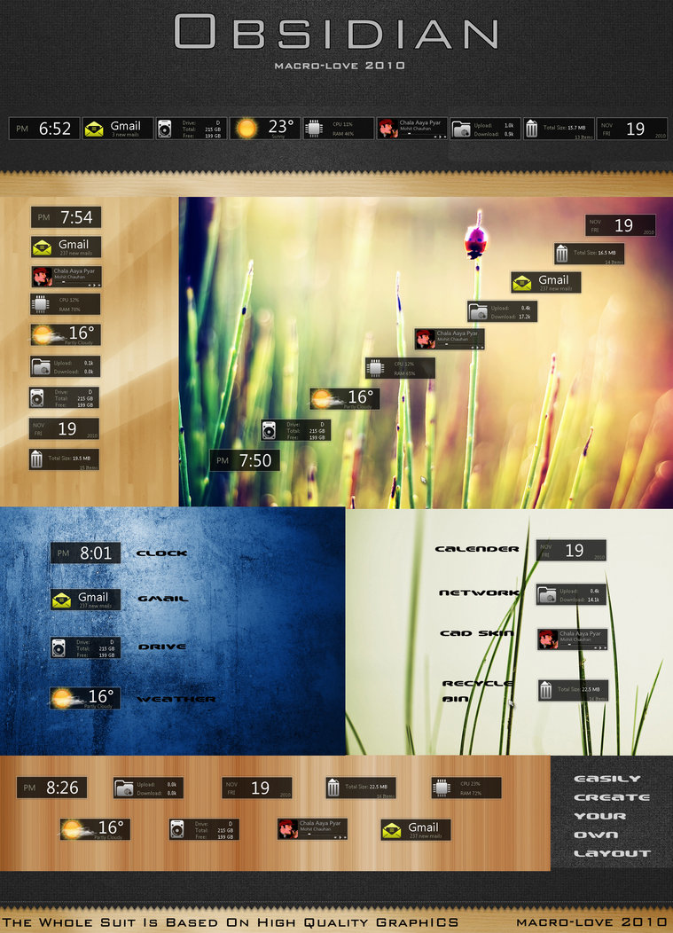 Obsidian - Best Rainmeter Skins - 20 Best Rainmeter Skins to Customize Rainmeter - Cool Skins for Rainmeter Theme