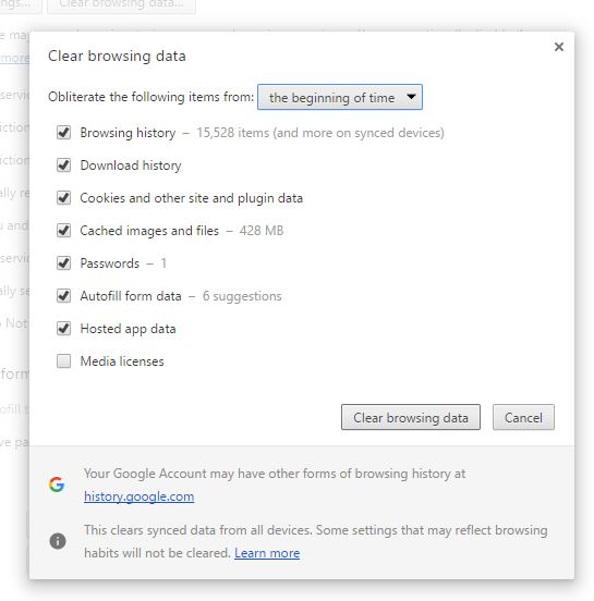 Clear Browsing Data - Fix DNS_PROBE_FINISHED_BAD_CONFIG in Chrome