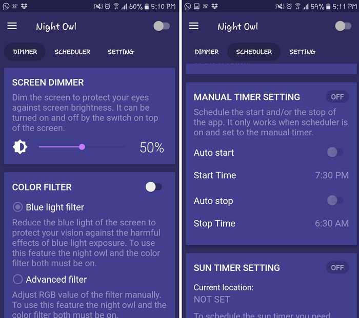 Night Owl - Screen Dimmer - Best Blue Light Filter Apps for Android - Free Apps for Blue Light Filtering