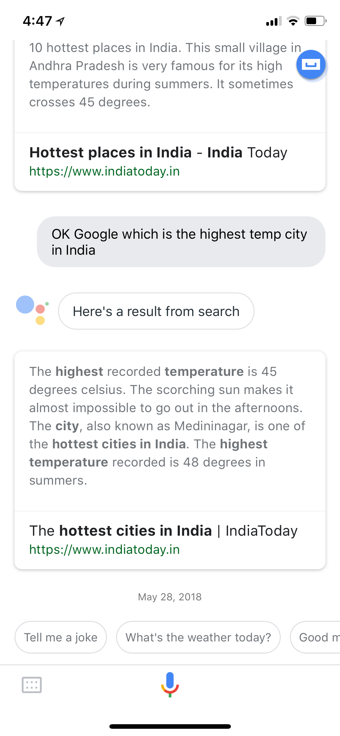 Google Assistant Answers Highest Temp City in India.jpeg
