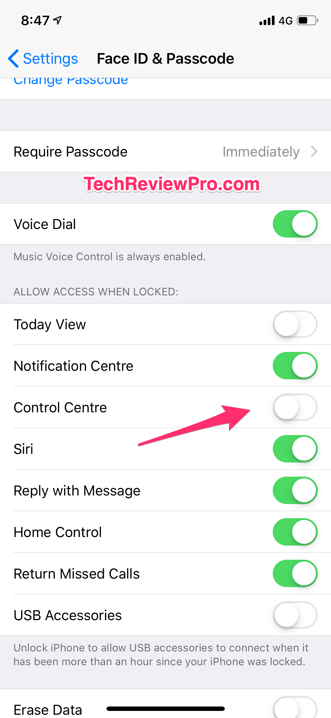 Turn Off Control Centre Access on Lock Screen