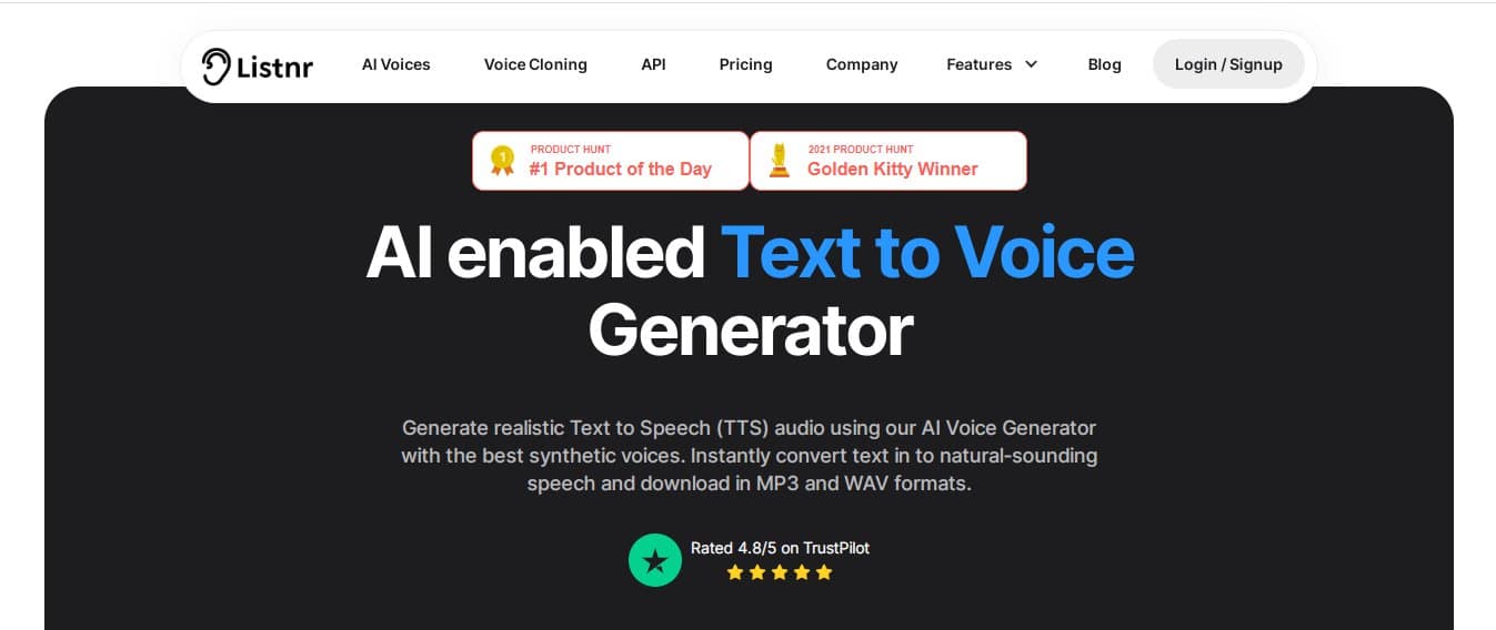 Listnr AI Voice Generator - Best Text-to-Speech Ai Video Speech Voice Maker for YouTube Videos