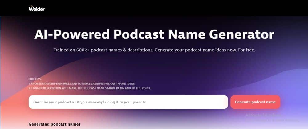 Getwelder Podcast Name Generator - Best Podcast Name Generator for Business Name Ideas
